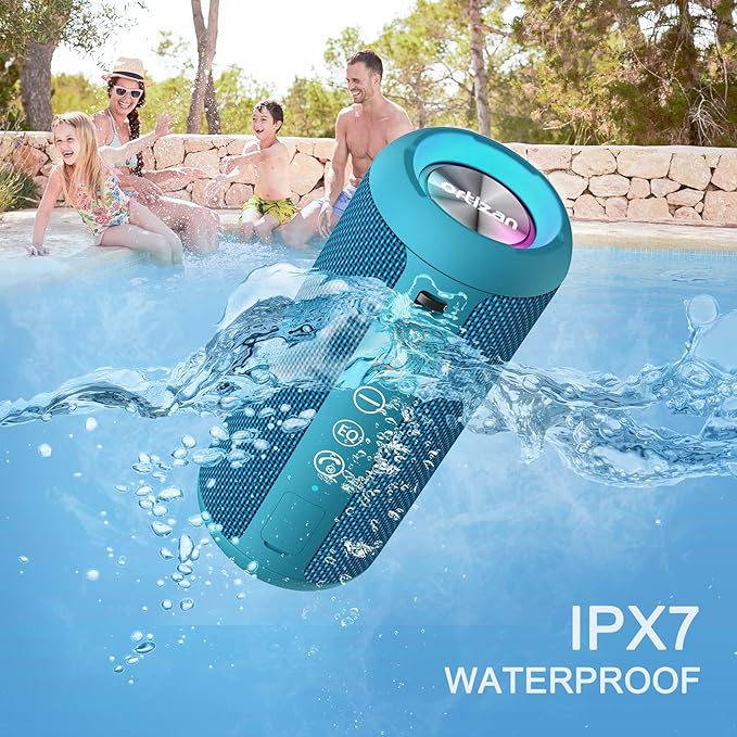 Ortizan Portable Bluetooth Speakers, IPX7 Waterproof Wireless Outdoor Speaker with 24W Loud Stereo Sound And Bluetooth 5.3, Deep Bass, RGB Lights, Dual Pairing, 30H Playtime for Home, Party