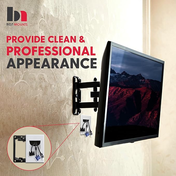 2 Pack Wall Plate Cable Pass Through with Bracket - In Wall Cable Management Kit - Snap ON Wall Plate with Single Gang Low Voltage Mounting Bracket - Decorator Cover for Low Voltage Cables
