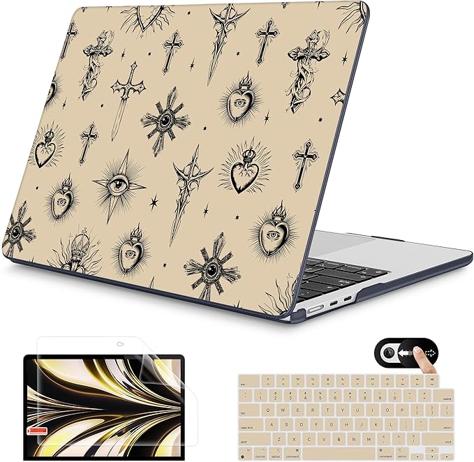 Mektron for 2025 M4 MacBook Air 13.6 Inch A3240 Case Fits 2023 A2681 M2 2024 A3113 M3 Chip with Liquid Retina Display Touch ID, Printed Plastic Hard Shell Cover for MacBook Air 13.6", Evil Eye
