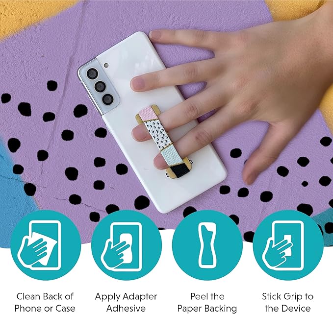 LOVEHANDLE Universal Phone Grip for Smartphones & Mini Tablets - Phone Holder for Hand - Wireless Charging Compatible - Made in The USA - Blue Happy Daisy