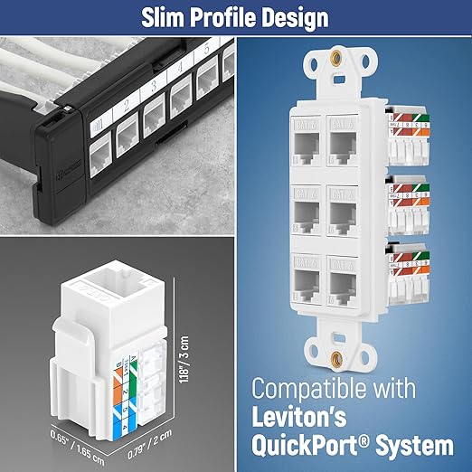 Everest 90° Angled RJ45 Cat6 Keystone Jacks 50-Pack in White - Slim Profile Female RJ45 Connectors - Cat 6 Keystone Jack - Compatible with 90° Angled Speed Termination Tool - easyJACK (B094WB91H3)