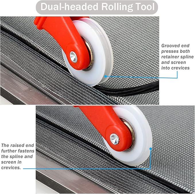 Window Screen Replacement Kit, 59'' x 106'' Fiberglass Screen Mesh with Rolling Tool and Screen Retainer Spline, DIY Adjustable Screen Door Mesh for Window, Door and Patio, Black