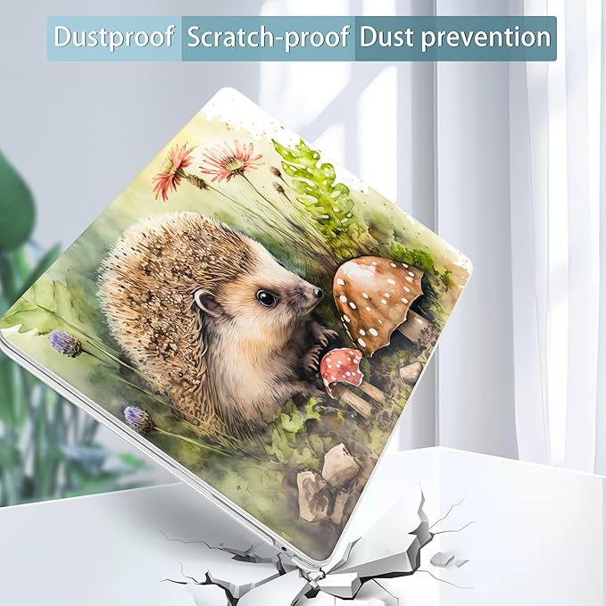 May Chen for MacBook Air 13.6 inch Case A3240 M4 A3113 M3 A2681 M2 with Retina Dispaly, 2025 2024 2023 2022 Release, Plastic Hard Shell Case with Screen Protector & Keyboard Cover, Hedgehog watercolor