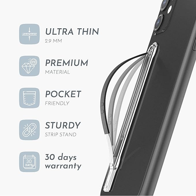 SleekGrip Premium, Swappable Phone Stand & Grip- Ultra Thin Convertible Grip Holder Fits Most iPhone and Android Cases, Phone Strap Compatible with Wireless Chargers and Car Mounts