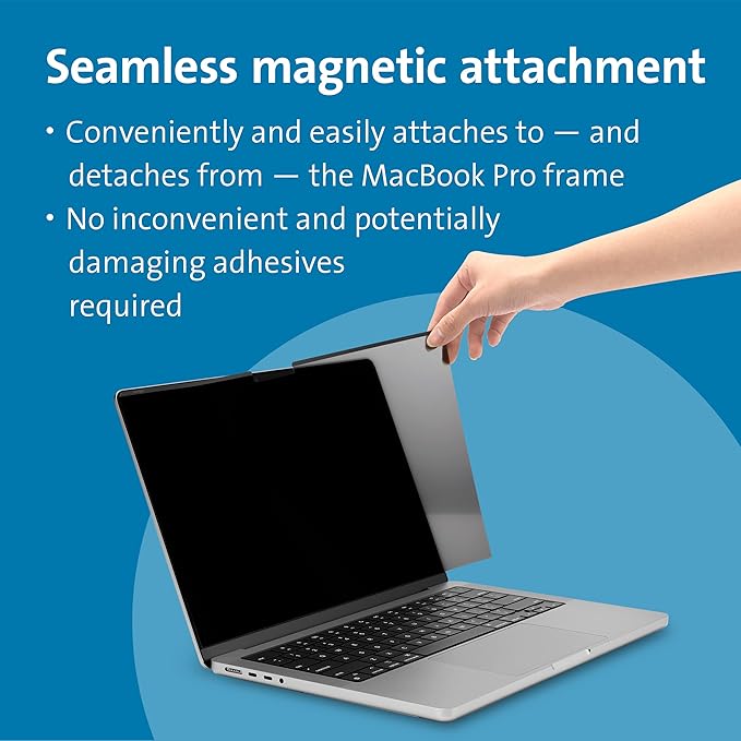 Kensington MP14 Magnetic MacBook Pro Privacy Screen for 14 inch MacBook Pro (2021-2024, M1, M2, M3, M4, Pro, Max), Removable Laptop Privacy Screen, Anti Glare Blue Light MacBook Mac Screen Protector