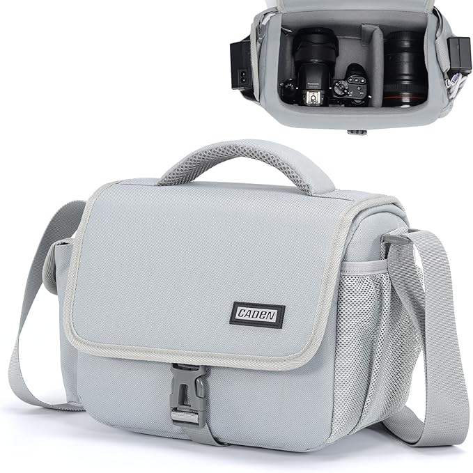 CADeN Camera Bag Case Shoulder Crossbody Bag Compatible for Nikon, Canon, Sony, DSLR SLR Mirrorless Cameras and Lenses (1.0 Grey, Small)