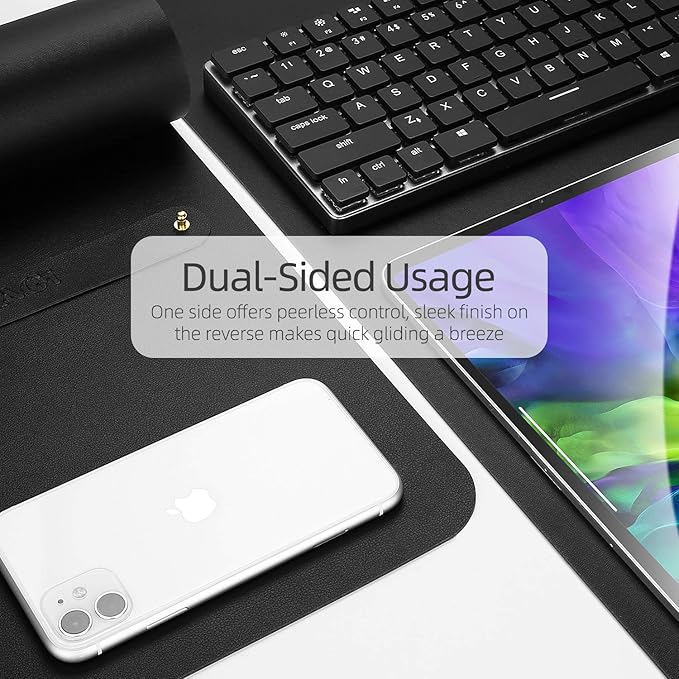 Dual-Sided Multifunctional Desk Pad, 47.2" x 23.6" Desk Mat, Waterproof Desk Blotter Protector, Leather Desk Wrting Mat for Office and Home (47.2" x 23.6", Black)