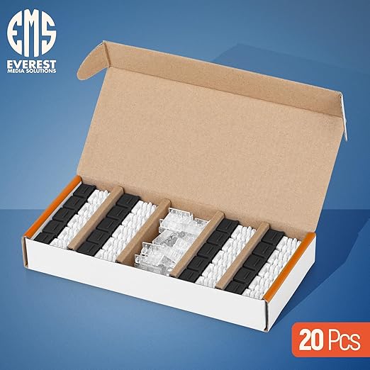 Everest 90° Angled RJ45 Cat6A Keystone Jacks 20-Pack in Black - Slim Profile Female RJ45 Connectors - Cat 6A Keystone Jack - Compatible with 90° Angled Speed Termination Tool - easyJACK (B094WB91H3)
