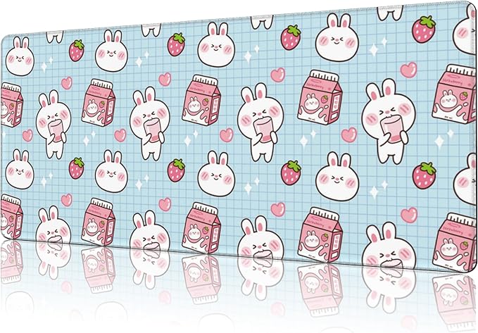 Mouse Pad Large Milk Box with Rabbit Non-Slip Gaming Desk Mat with Stitched Edge Laptop Keyboard Desk Pad for Work Home Gaming (35.4 x 15.7 Inches)