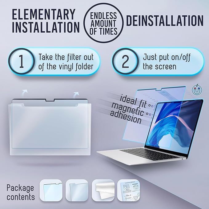 VINTEZ Magnetic Blue Light Screen Protector Compatible With MacBook Air 14" 2021, 2022, 2023, 2024, M1, M2, M3, M4 Anti Blue Light Blocking Filter for Laptop