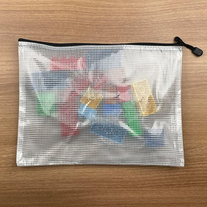 Oaimyy-24PCS-7 x 11" inches-Mesh Zipper Pouch, Plastic Zip File Folders Puzzle Bags for Organizing,for Office Supplies,Travel,Home Storage-Black