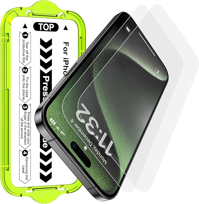 Esanik for iPhone 15 Pro Matte Glass Screen Protector [Auto-alignment] Anti-Glare & Anti-Fingerprint,Anti-Reflection,Bubble Free, Smooth as Silk, 2 Pack 9H Glass Screen Cover