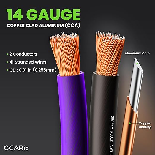 GEARit Speaker Wire 14 Gauge, Speaker Cable 100ft for Car Audio, Home Theater, CCA(Black Purple)