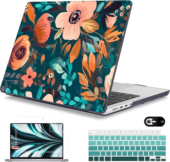 Mektron Case for MacBook Pro 16" M4 A3403 A3186 M3 A2991 M2 A2780 M1 A2485 (2021/2023/2024) Pro/Max with Touch ID, Hard Shell Plastic Laptop Cover Keyboard Cover Screen Protector, Abstract Florals