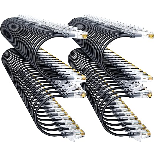 Cat6a Patch Cables 1ft (96 Pack) Slim, Cat6 Ethernet Patch Cable Pure Copper, Flexible Cat 6 Patch Cable 550MHZ 10G, Space-Saving Cat 6A Network Cables for Patch Panel Black