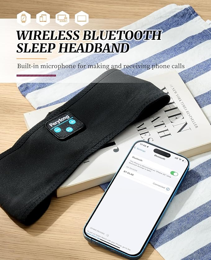 Perytong Sleep Headphones Bluetooth Headband Wireless Headphone Headband - Image 7