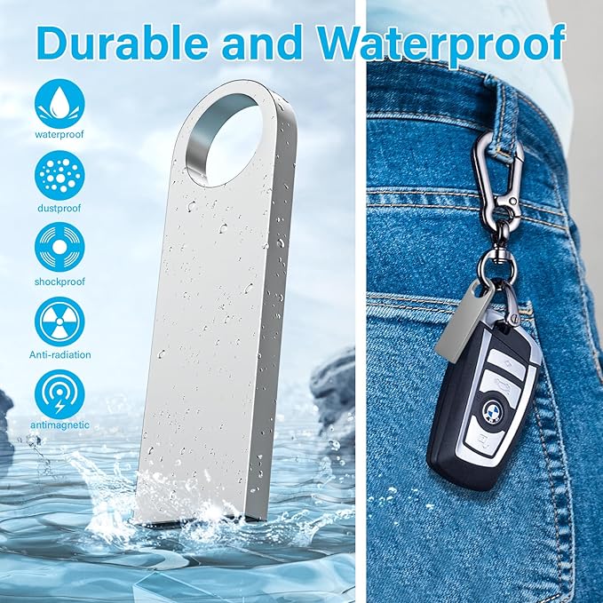 ABLAZE 8GB Flash Drive 20 Pack, Metal USB 2.0 Thumb Drives with Keychains USB Sticks Pendrives (Sliver)