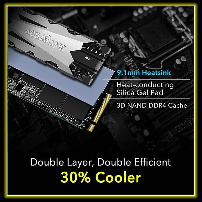 Addlink A95 4TB M.2 SSD Gaming PC Storage Expansion with Heatsink, up to 7200 MB/s, Internal Gaming SSD -2280 PCIe NVMe Gen4X4 3D TLC with Dram NAND SSD