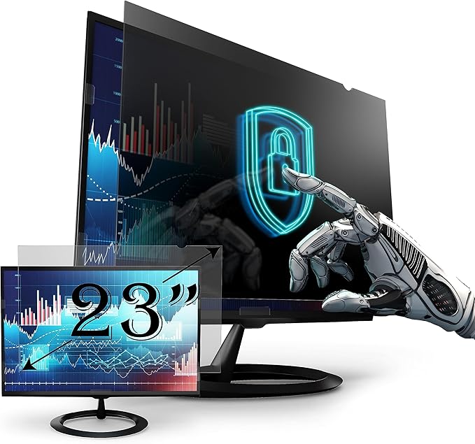 Premium Privacy Screen Filter for 23 Inches Desktop Computer Monitor. Screen Protector Size is 20 inch width x 11.3 inch height. Anti Glare and Anti Blue Light Protection