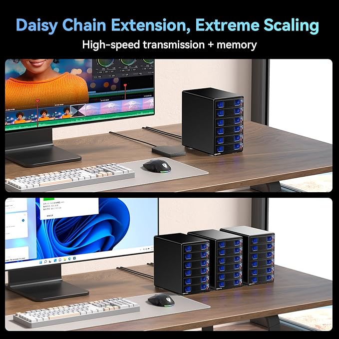 6 Bay Hard Drive Enclosure with Cooling Fan for 2.5“/3.5" SATA HDD/SSD with USB A/C 3.2 Gen 2, Support Hot Swappable, Daisy Chain Expansion, Tool-Free HDD Enclosure, DAS(NO RAID/NAS)