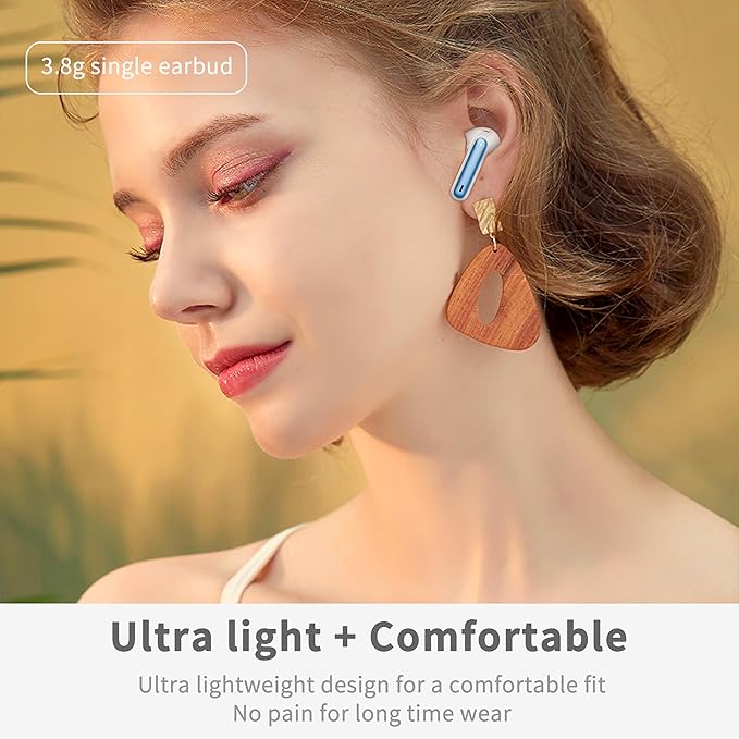 Wireless Earbuds, Bluetooth 5.4 Headphones in Ear with 4 ENC Noise Cancelling Mic, New Wireless Earphones HiFi Stereo Deep Bass 40H Playtime, In-Ear Bluetooth Earbuds LED Display IP7, USB-C, Lake Blue
