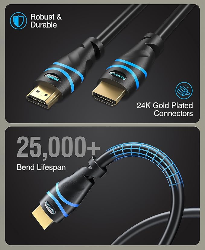BlueRigger 4K HDMI Cable 35FT (4K 30Hz, HDR10, in-Wall CL3 Rated, High Speed, HDCP2.2, eARC) - Long HDMI Cable Compatible with Home Theatre, HDTV, Gaming Consoles, Streaming Devices
