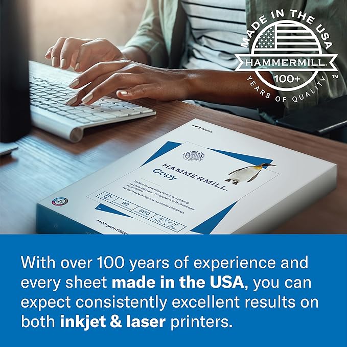 Hammermill Printer Paper, 20 lb Copy Paper, 8.5 x 11 - 10 Ream (5,000 Sheets) - 92 Bright, Made in the USA