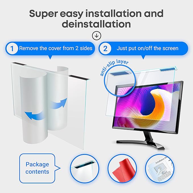 VINTEZ Blue Light Screen Protector for 23 Inch Computer Monitor and Laptop – Anti-UV Blue Light Blocking Film for Desktop PC, Eye Protection Filter, 20.6" x 12", 1 Pack
