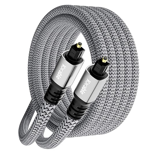 Optical Audio Cable 6.6FT /2M, Digital Audio Cable, Toslink Fiber Optic Cord, [Nylon Braided, Slim Aluminum Shell, Gold Plated Connector], for Home Theater, Sound Bar, PS4, Xbox, TV and More