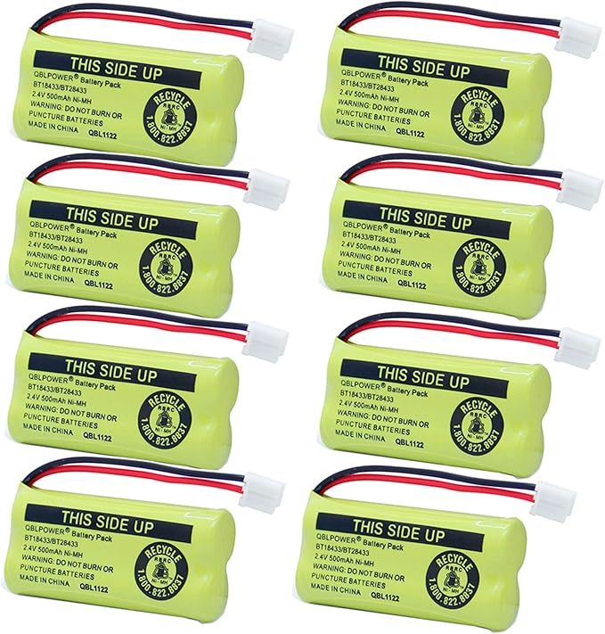 BT18433 BT28433 2.4v 500mAh Ni-Mh Phone Battery Rechargeable Compatible with AT&T Vtech BT-8300 BATT-6010 BT184342 BT284342 BT1011 BT1018 BT1022 BT1031 89-1326-00-00 CPH-515D(8 Pack)