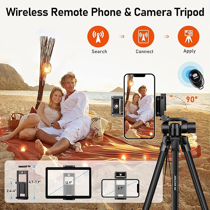 JOILCAN Camera Tripod, 68" Tablet Tripod Stand for Phone Cameras, Travel Tripods Compatible with iPad iPhone DSLR SLR Projector, Cell Phone Tripods Stand with Remote/Travel Bag / 2 in 1 Mount