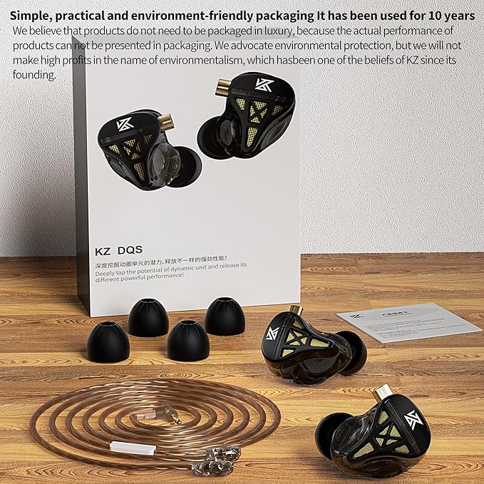 KZ DQS Wired Earbuds Dynamic Driver in Ear Monitor Headphone Semi-Open HiFi Bass Earphone 2pin 3.5mm Gaming Earbuds (with Mic)
