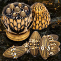 ARUOHHA DND Metal Dice Antique Gold Dragon Egg Dice with Rotating Dragon Egg Shell, Role Playing Game RPG Polyhedral D and D Dice Set D20 D12 D10 D8 D6 D4