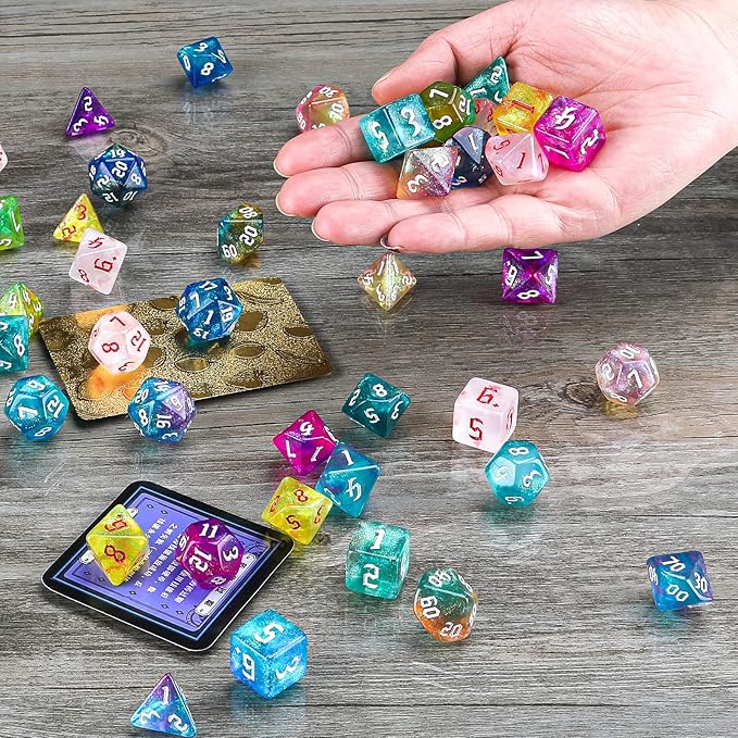 DND Dice Set, Surhugvy 10 X 7 (70 Pieces) Polyhedral Dice Set for Dungeons and Dragons DND RPG MTG Table Games with 10 Pack Black Bags