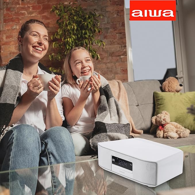 AIWA - Exos Home Speaker, Premium 30W RMS Sound System with CD Player, Bluetooth Connectivity, FM Radio, Optical Digital Input, Dual 1” Tweeters + Dual 2” Bass Units, IR Remote Control