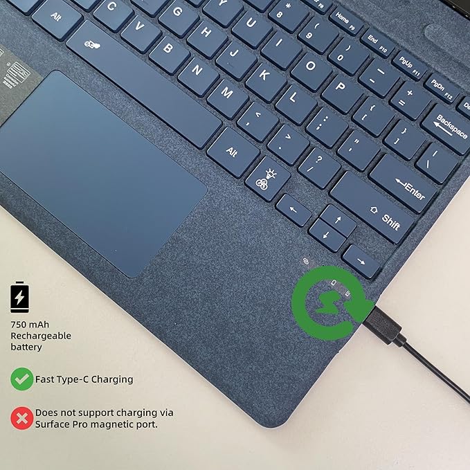 Keyboard for Microsoft Surface Pro Copilot+ (11th Edition) / Pro 11 / Pro 10 / Pro 9 / Pro 8 / Pro X, 13 inch, Detachable Type Cover with Touchpad, 7-Color Backlit & Pen Holder (Sapphire)