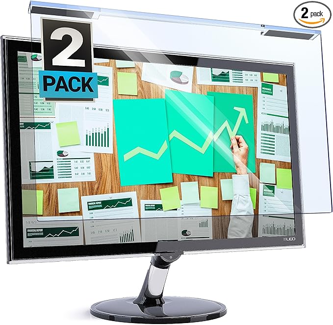 VINTEZ Blue Light Screen Protector for 24 Inch Computer Monitor and Laptop – Anti-UV Blue Light Blocking Film for Desktop PC, Eye Protection Filter, 21.2" x 12.6", 2 Pack