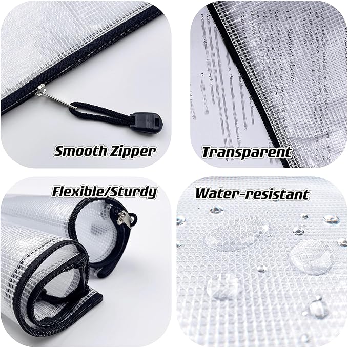Oaimyy-8"x10"-15 Pcs-Plastic Mesh Zipper Pouch Document Folders Bag Zip File Bags for Office Supplies,Home,Travel Storages,Puzzle Board Games Storage,Organizing Classroom-(Black)