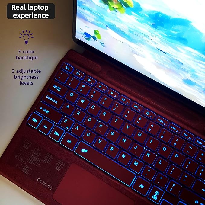 Keyboard for Microsoft Surface Pro Copilot+ (11th Edition) / Pro 11 / Pro 10 / Pro 9 / Pro 8 / Pro X, 13 inch, Detachable Type Cover with Touchpad, 7-Color Backlit & Pen Holder (Poppy Red)