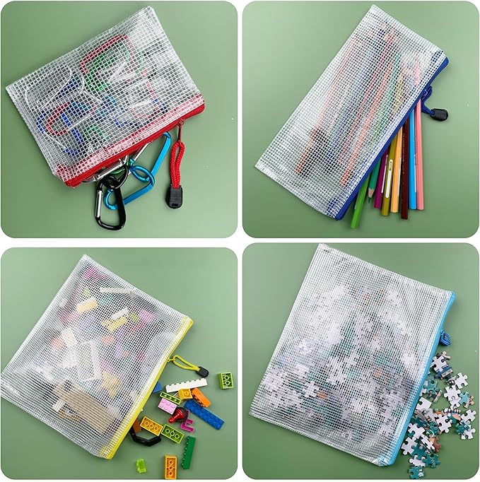 Oaimyy-16 PCS-Mesh Zipper Pouch, Plastic Zip File Folders Puzzle Bags Large Reusable Zipper Pouches for Organizing Classroom Board Game Organization,Home Storage-(Black, 7X 11 Inches)