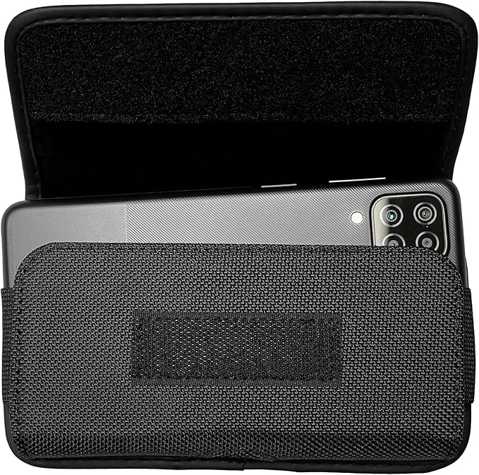 Nylon Cell Phone Holster for Samsung Galaxy A23/A25/A26/S22/S23/S24/S25 Cricket Outlast 5g, icon 5,icon 6, Horizontal Case Canvas Waist Carrying Pouch with Belt Clip/Loops, Black