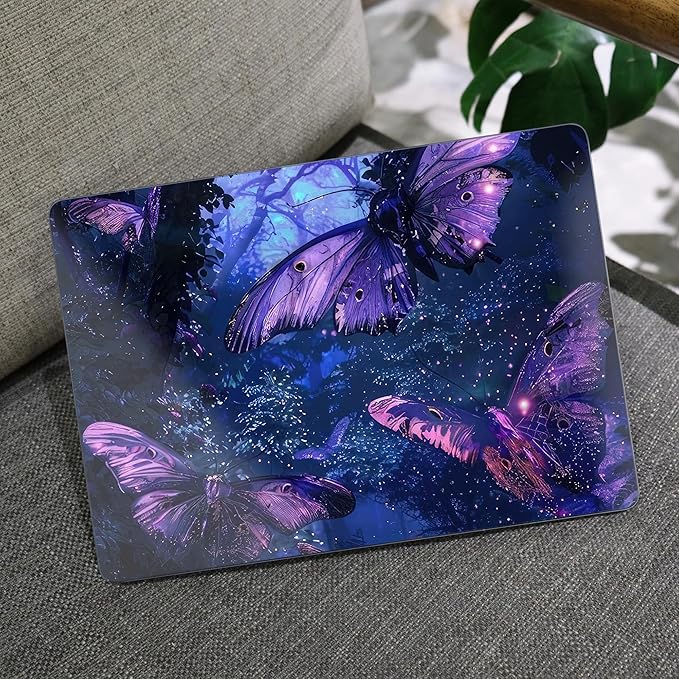 MEEgoodo Case for M4/M3/M2 MacBook Air 13.6 inch Case 2025 2024 2022, Fit Model A3240/A3113/A2681, Laptop Hard Shell with Keyboard Cover Compatible with MacBook Air 13 inch, Purple & Blue Butterflies