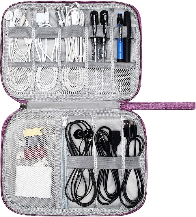 SELLYFELLY Travel Electronics Organizer Portable Cable Organizer Bag for Storage Electronic Accessories Case for Cord,Phone,Charger,Flash Drive (Purple)