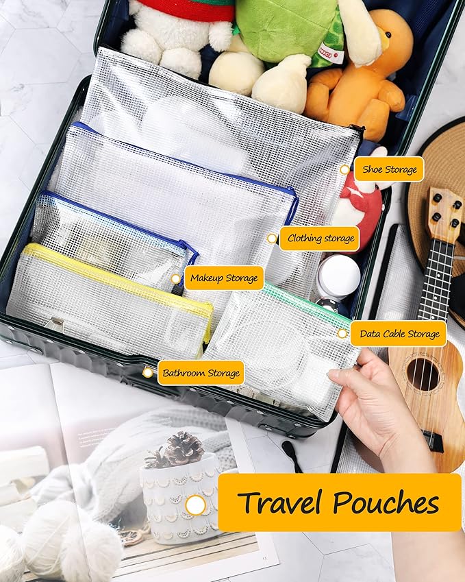 SUNEE Multisize Mesh Zipper Pouch (6 Colors, 30 Packs), Mesh Bags with Zipper for School Office Supplies, Puzzles & Games, Accessories, Waterproof Zipper Pouches for Organizing