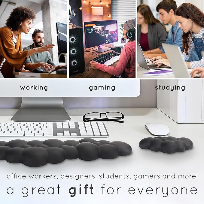 Qloud Cloud Wrist Rest Keyboard Wrist Rest for Computer Keyboard Pad, Cloud Keyboard Wrist Rest, Wrist Pad for Keyboard, Memory Foam, Non Slip Base, Comes with Mouse Pad - Pastel Green