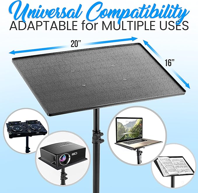 Pyle Universal Laptop Projector Tripod Stand - 2 Pcs Computer, Book, DJ Equipment Holder Mount Height Adjustable Up to 50 Inches w/ 20'' x 16'' Plate Size - Perfect for Stage or Studio Use PLPTS3X2