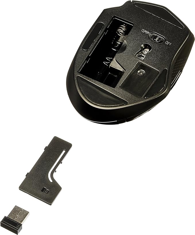 Amazon Basics Computer Mouse Wireless, Ergonomic, 2.4 GHz Optical, DPI Adjustable, Compatible With PC, Mac, Laptop, Black