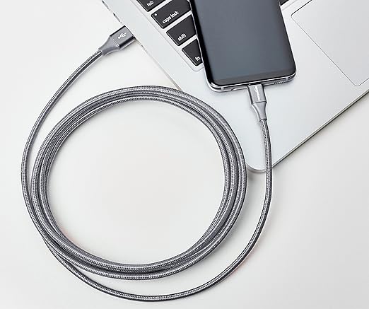 Amazon Basics USB-C to USB-A 2.0 Fast Charger Cable, Nylon Braided Cord, 480Mbps Speed, USB-IF Certified, for Apple iPhone 16/15, iPad, Samsung Galaxy, Tablets, Laptops, 10 foot, Dark Grey