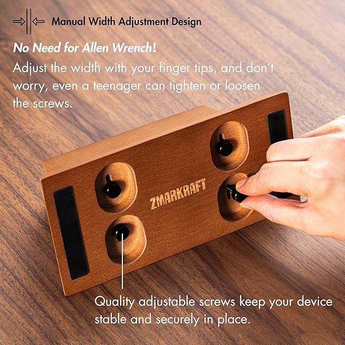 ZMARKRAFT® Adjustable Vertical Laptop Stand Holder Compatible with All Laptops, Solid Wood MacBook Stand, Wooden iPad Holder, Manually Adjustable Without Any Tool