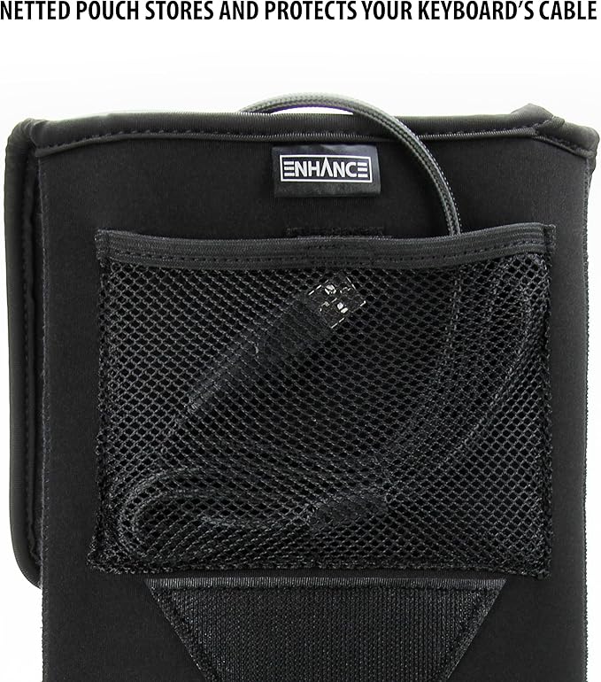 ENHANCE Keyboard Sleeve Travel Case for Full-Size Mechanical and Standard Gaming Keyboards up to 18 Inches with Rugged Neoprene Construction, Zipper Mouse Storage and Cable Storage Pouch